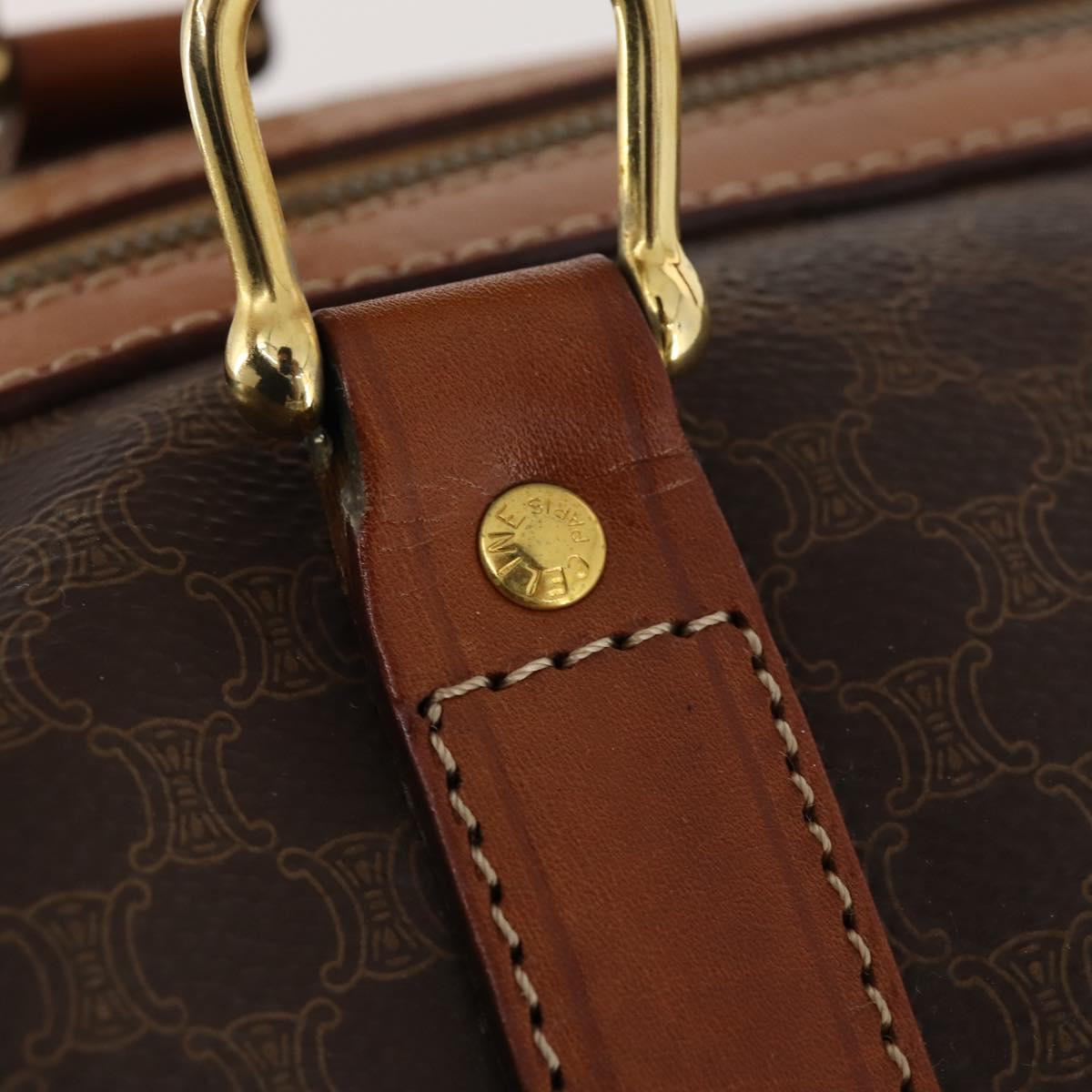CELINE Macadam Canvas Boston Bag PVC Leather Brown Gold Auth ki6517