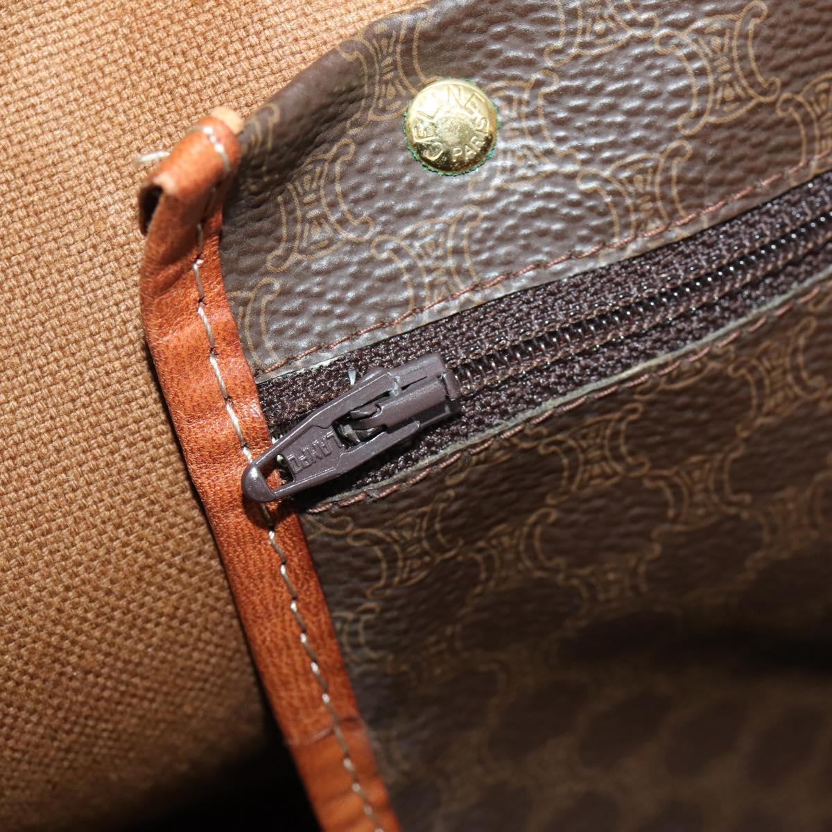 CELINE Macadam Canvas Boston Bag PVC Leather Brown Gold Auth ki6517