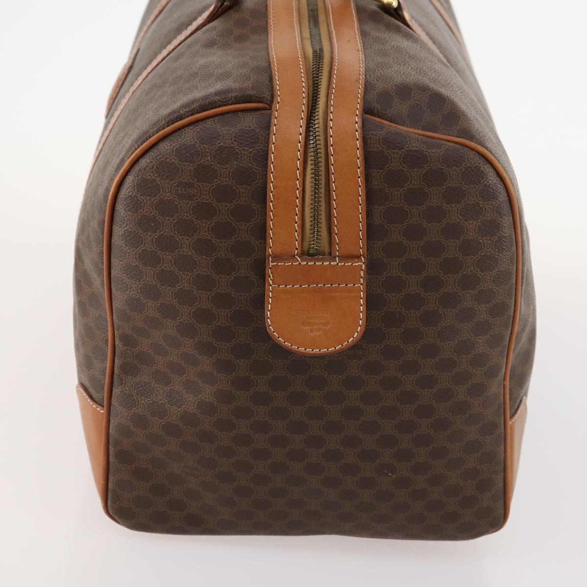 CELINE Macadam Canvas Boston Bag PVC Leather Brown Gold Auth ki6517