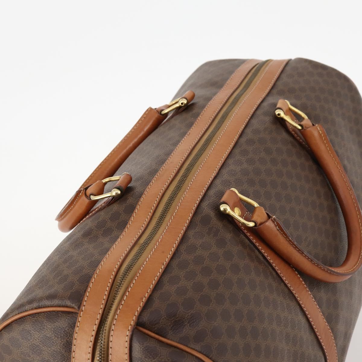 CELINE Macadam Canvas Boston Bag PVC Leather Brown Gold Auth ki6517