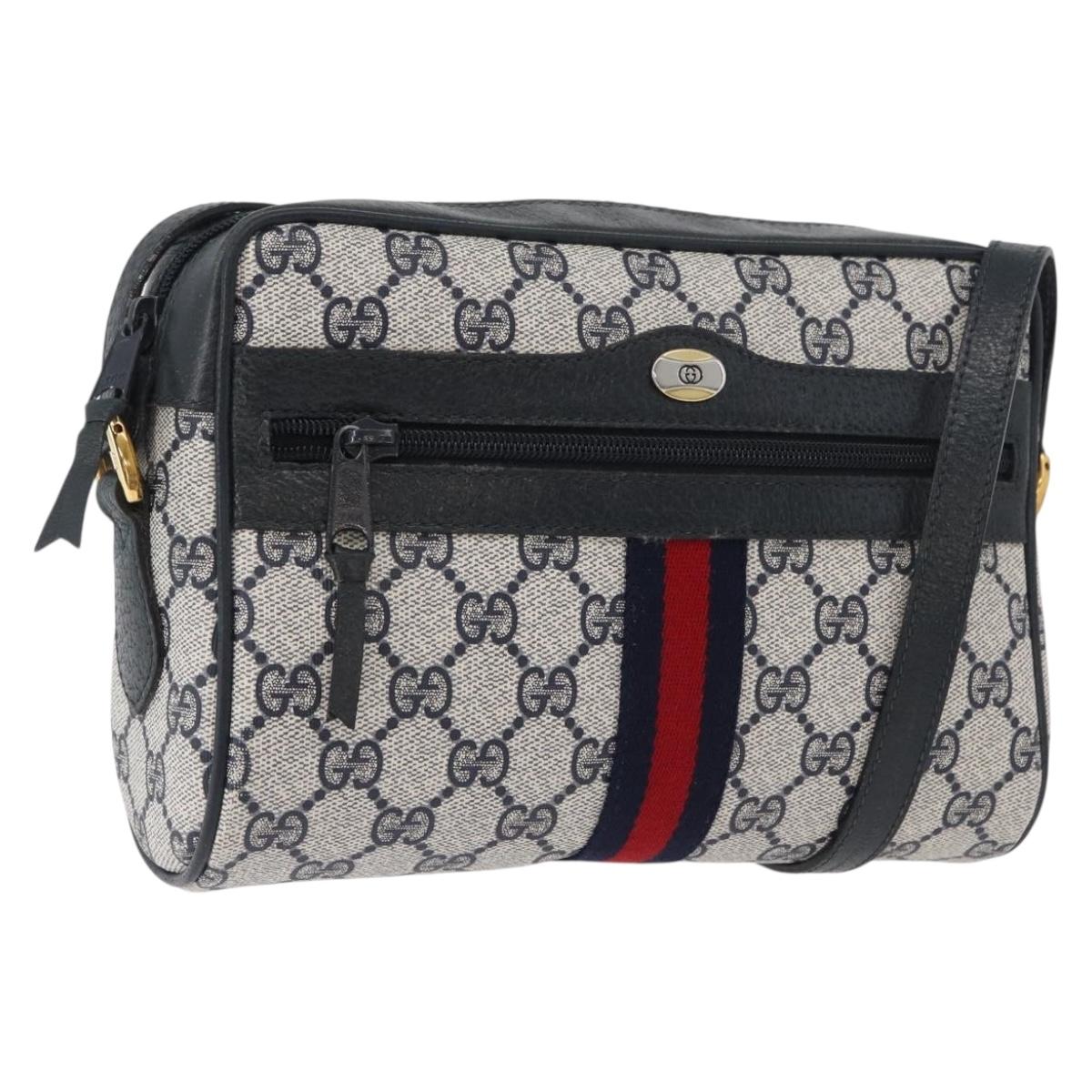GUCCI Sherry Line GG Supreme Shoulder Bag PVC Navy Gold 98 02 004 Auth ki6519