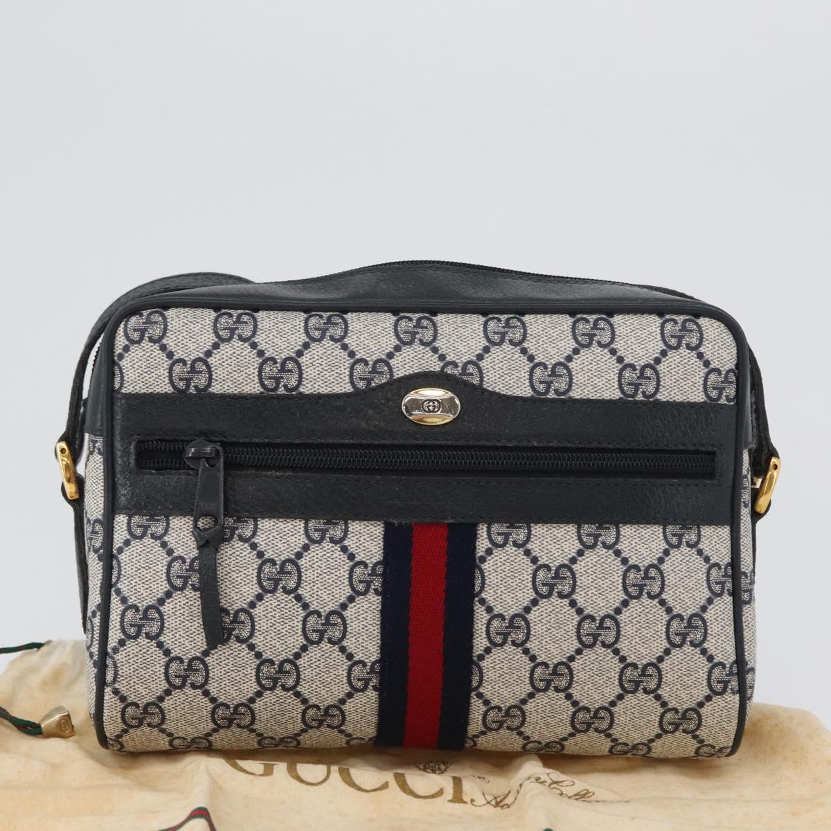 GUCCI Sherry Line GG Supreme Shoulder Bag PVC Navy Gold 98 02 004 Auth ki6519