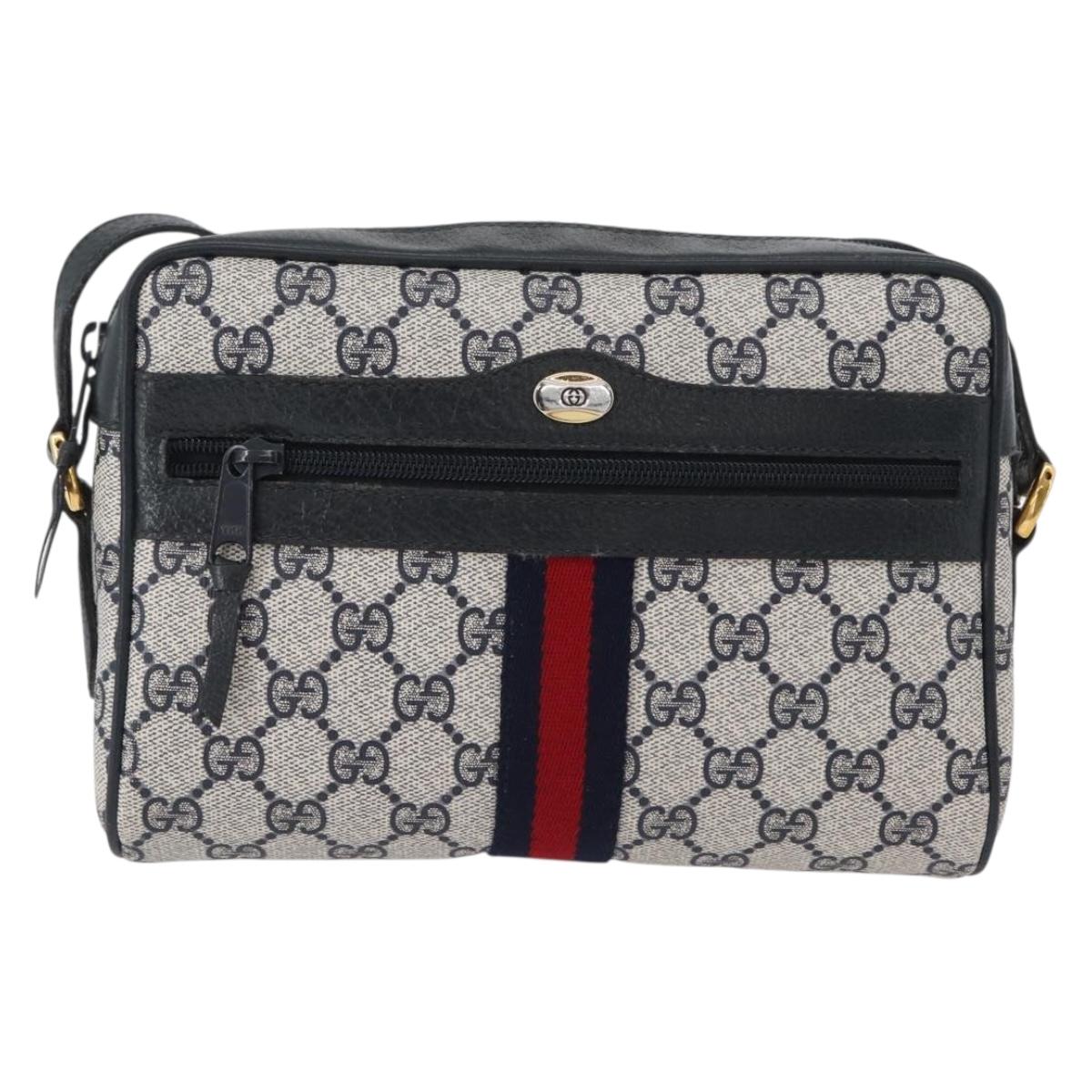 GUCCI Sherry Line GG Supreme Shoulder Bag PVC Navy Gold 98 02 004 Auth ki6519