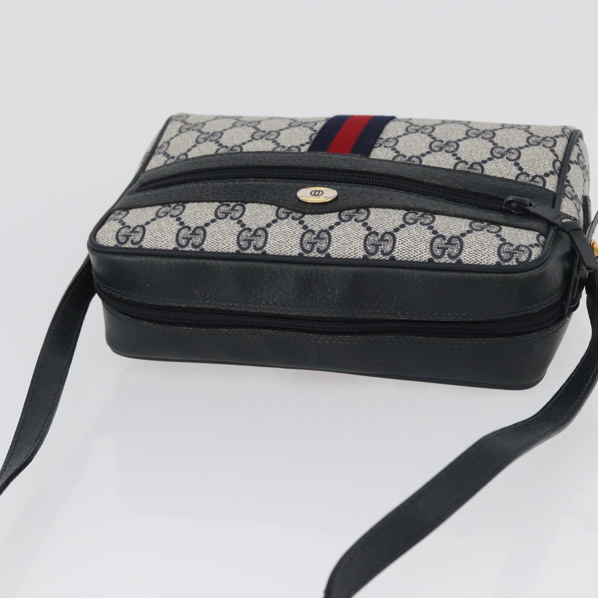 GUCCI Sherry Line GG Supreme Shoulder Bag PVC Navy Gold 98 02 004 Auth ki6519