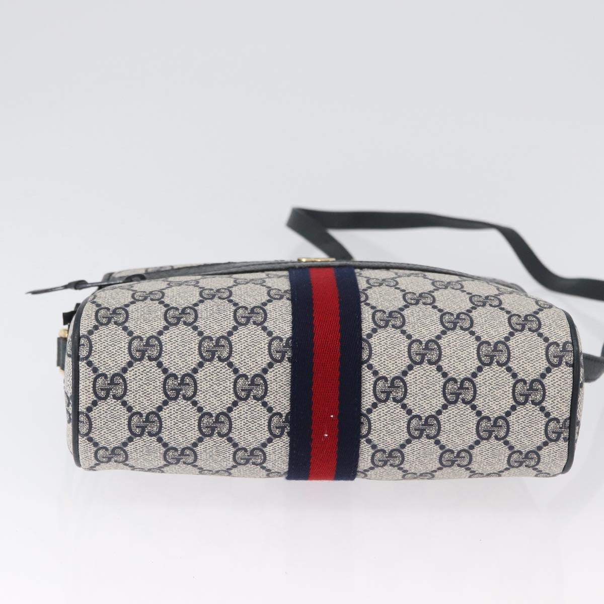 GUCCI Sherry Line GG Supreme Shoulder Bag PVC Navy Gold 98 02 004 Auth ki6519