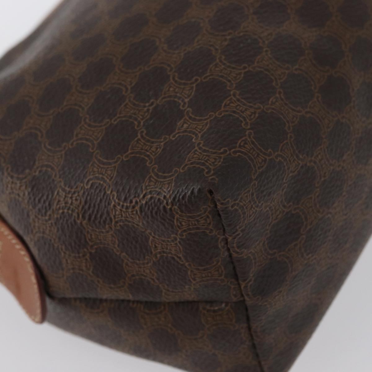 CELINE Macadam Canvas Pouch PVC Leather Brown Gold Auth ki6520