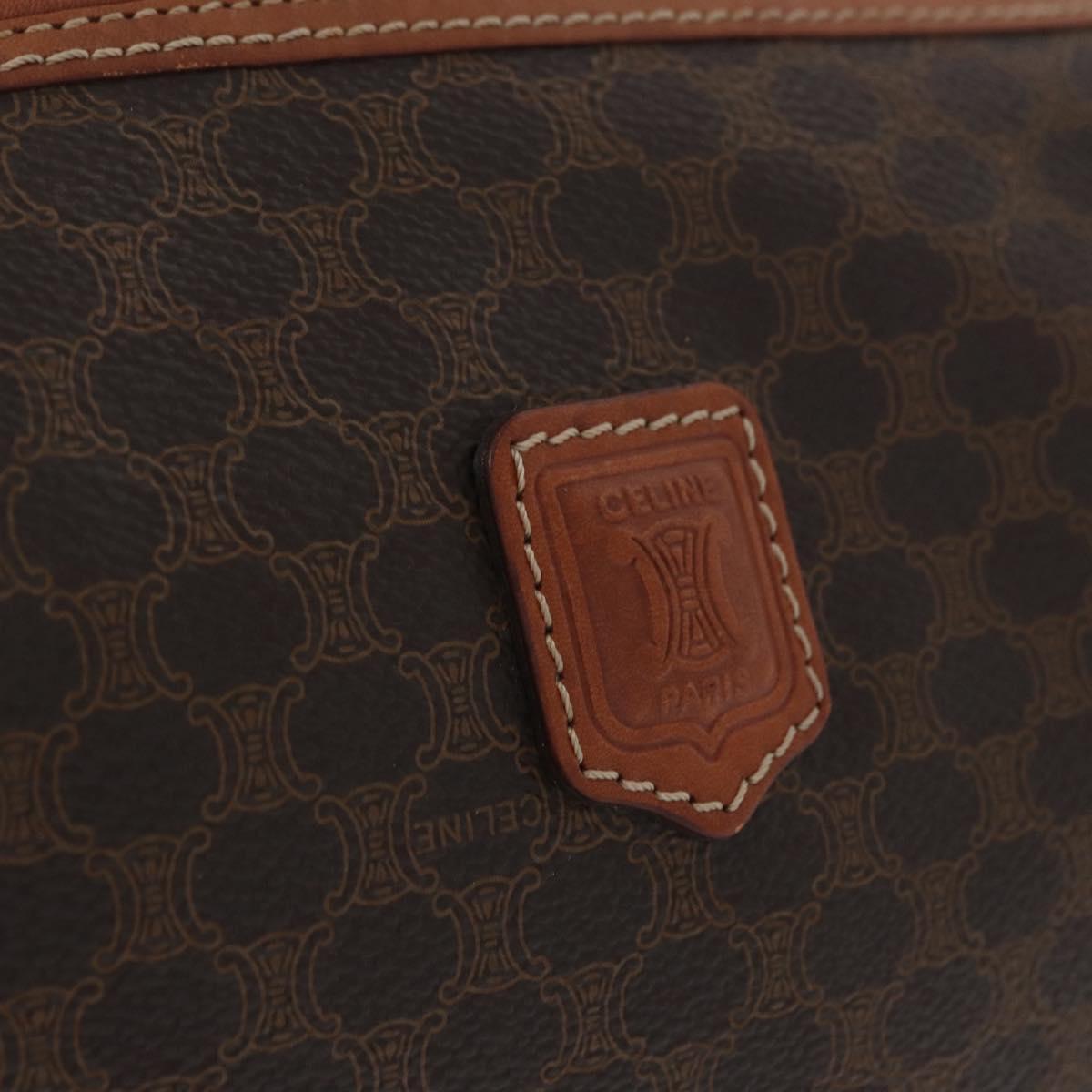 CELINE Macadam Canvas Pouch PVC Leather Brown Gold Auth ki6520