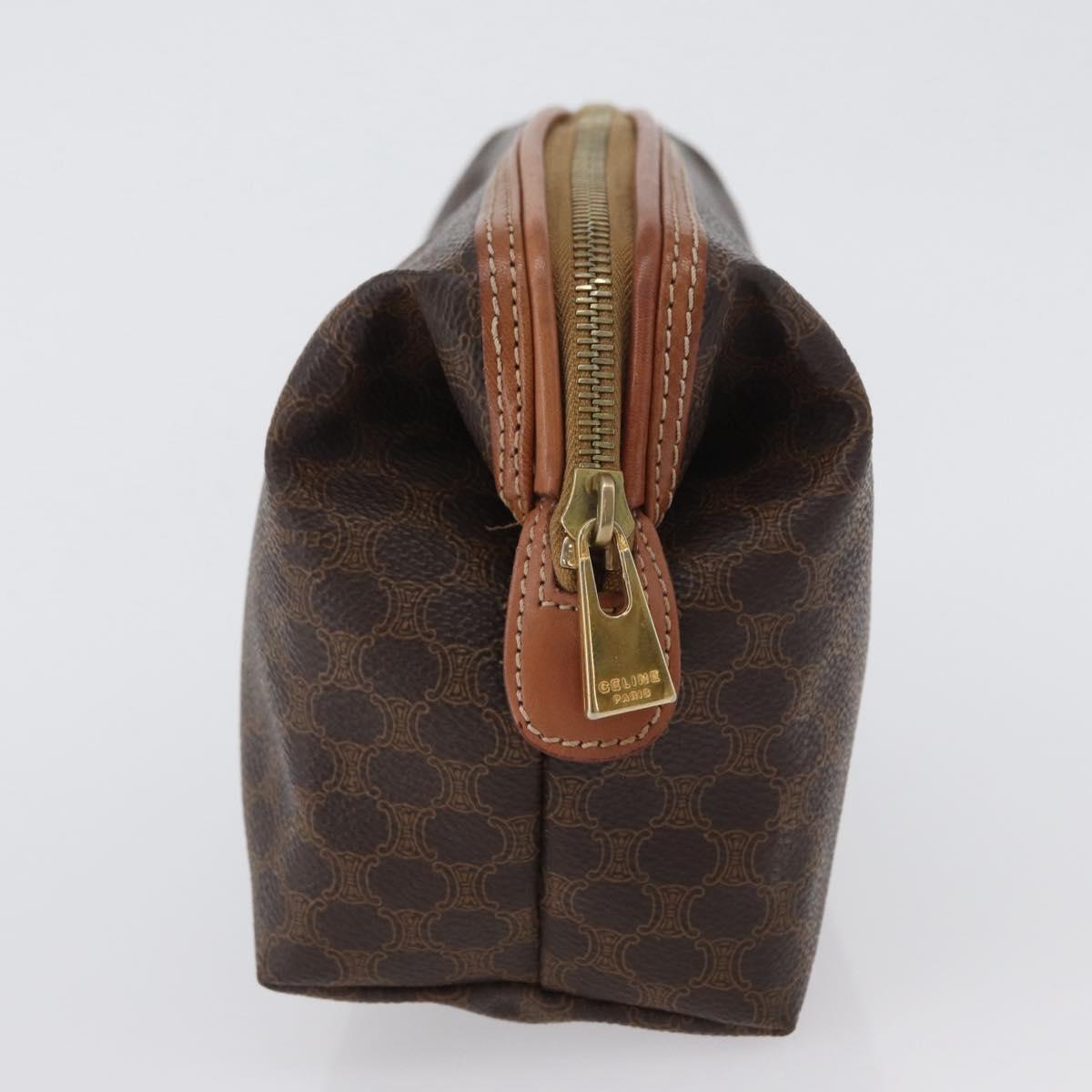 CELINE Macadam Canvas Pouch PVC Leather Brown Gold Auth ki6520