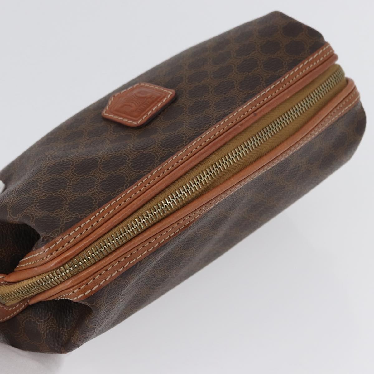 CELINE Macadam Canvas Pouch PVC Leather Brown Gold Auth ki6520