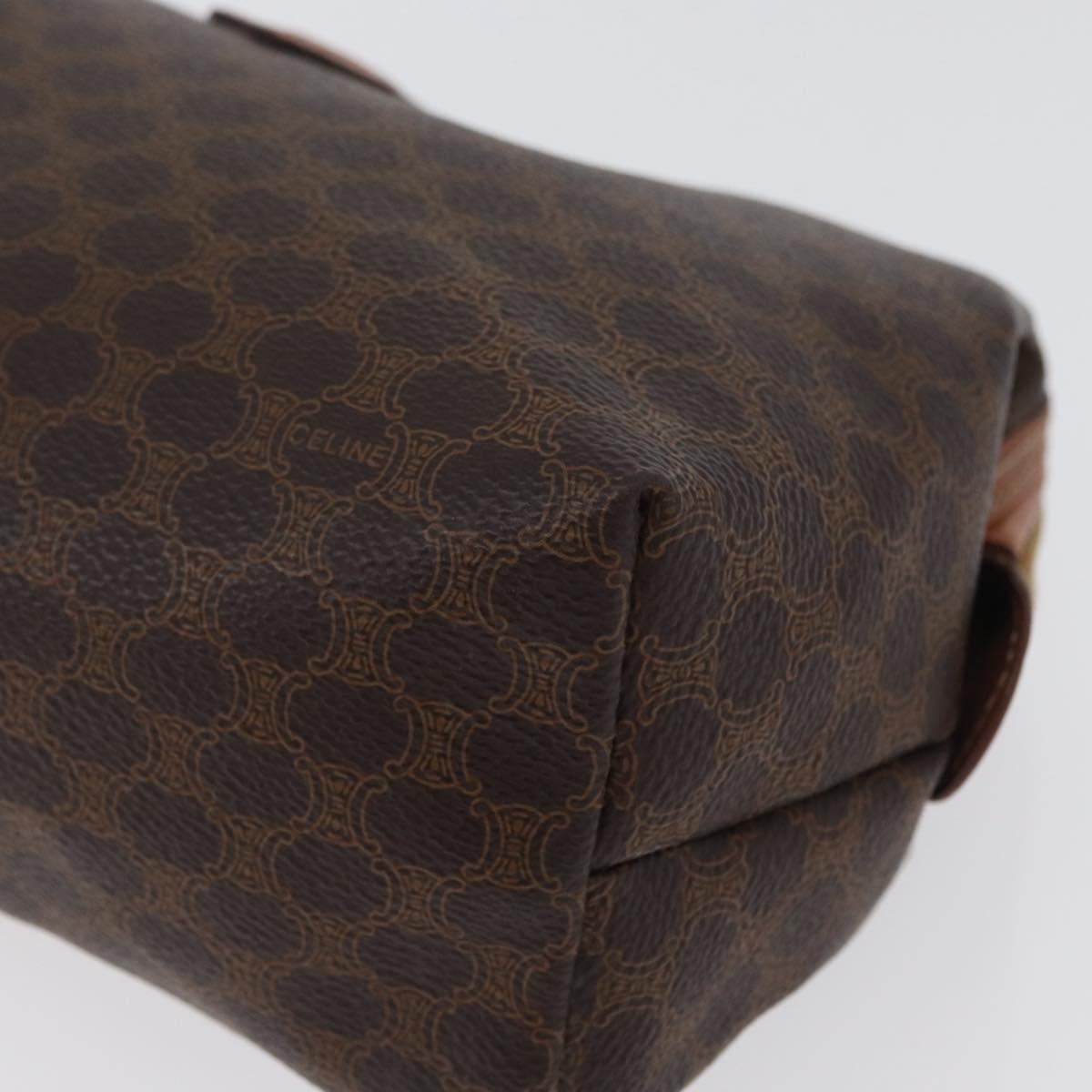 CELINE Macadam Canvas Pouch PVC Leather Brown Gold Auth ki6520