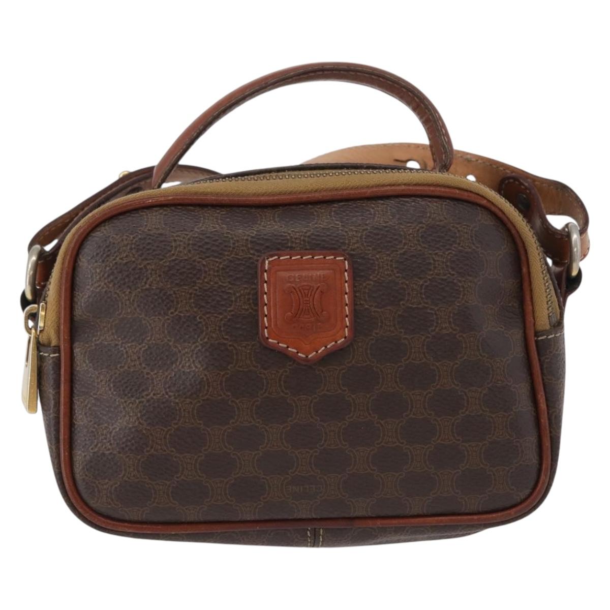 CELINE Macadam Canvas Hand Bag PVC Leather 2way Brown Gold Auth ki6521