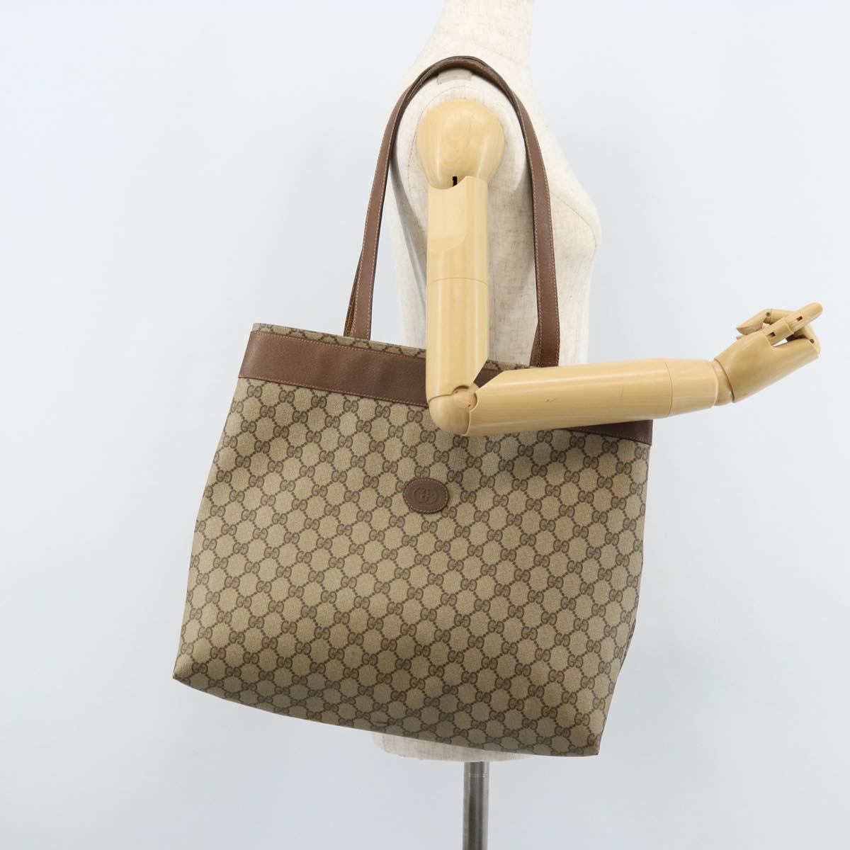 GUCCI GG Supreme Tote Bag PVC Beige 41 02 109 Auth ki6523