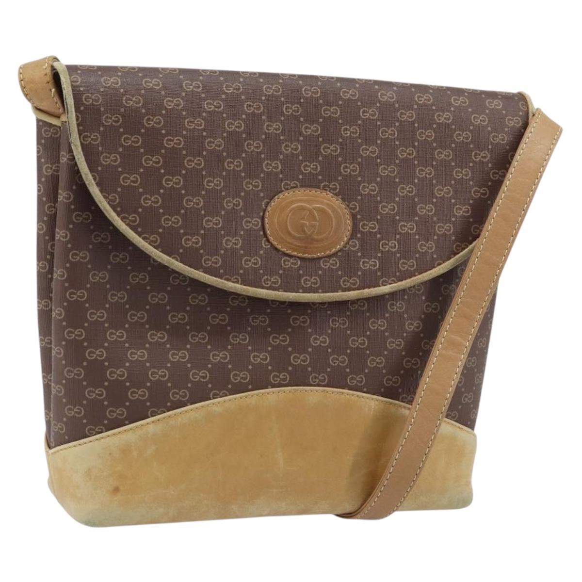 GUCCI Micro GG Supreme Shoulder Bag PVC Brown Gold Auth ki6524