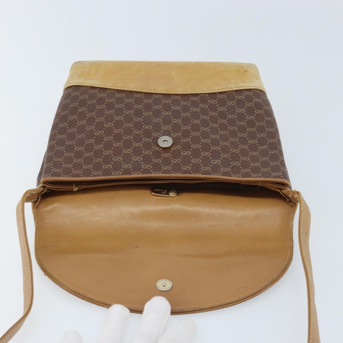 GUCCI Micro GG Supreme Shoulder Bag PVC Brown Gold Auth ki6524