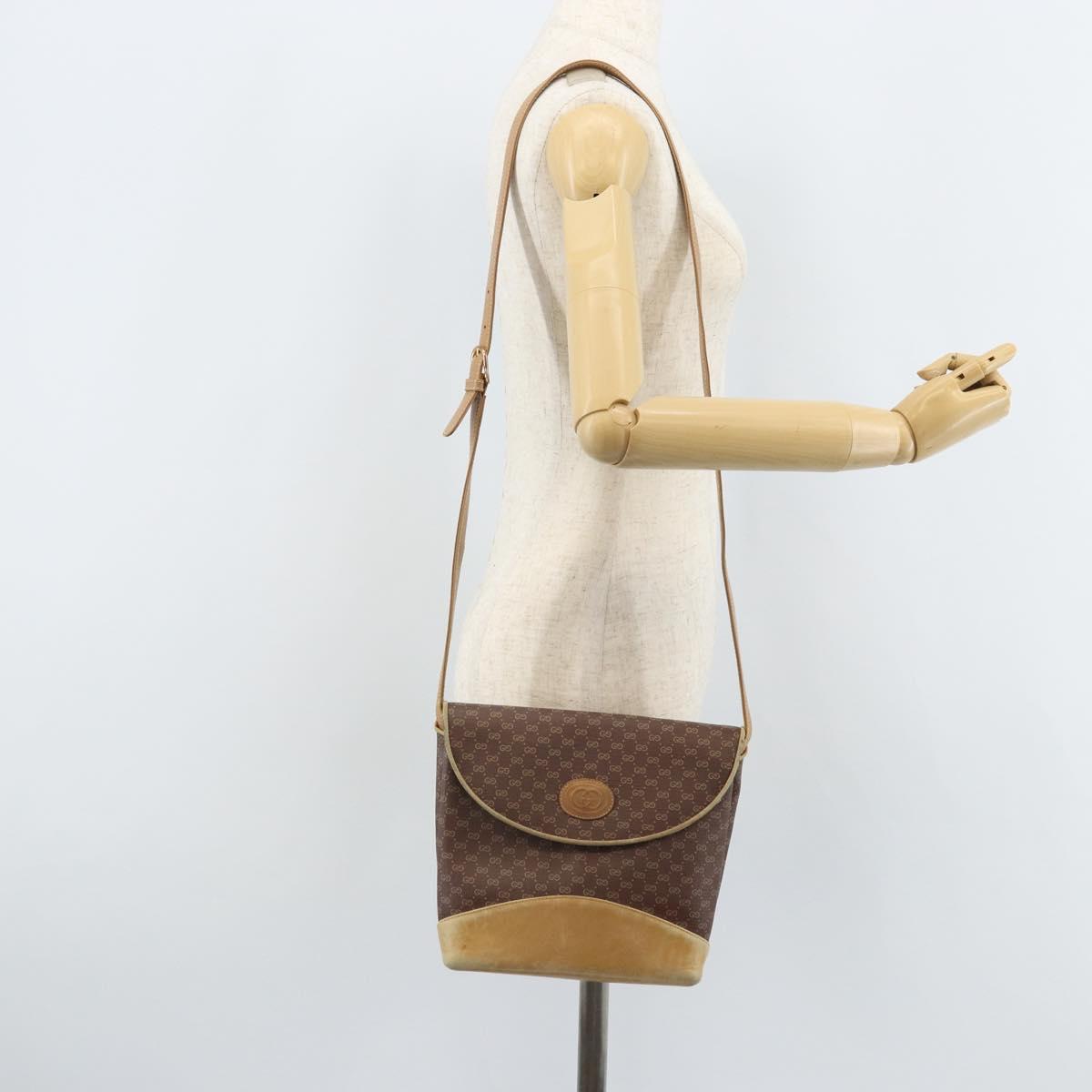 GUCCI Micro GG Supreme Shoulder Bag PVC Brown Gold Auth ki6524