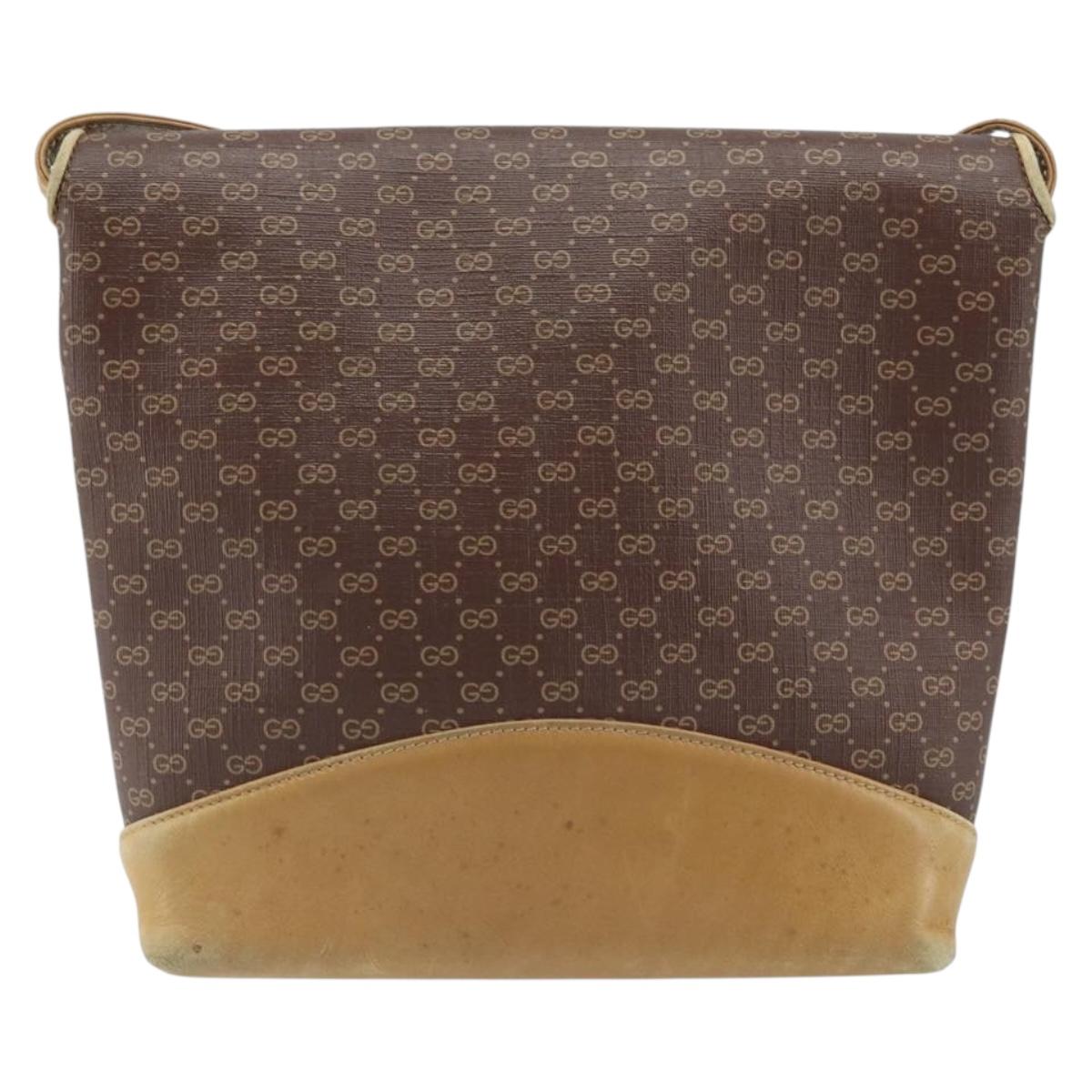 GUCCI Micro GG Supreme Shoulder Bag PVC Brown Gold Auth ki6524
