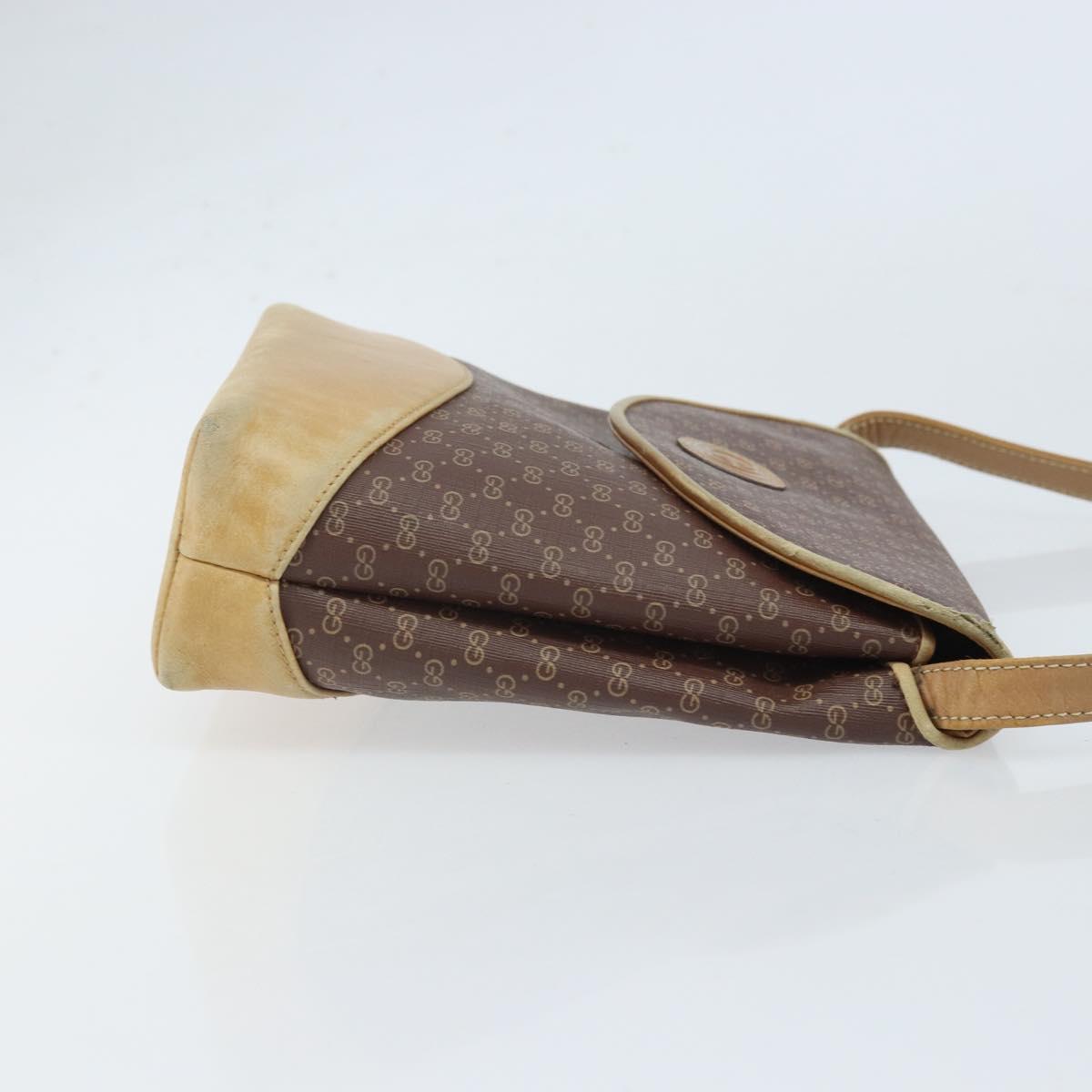 GUCCI Micro GG Supreme Shoulder Bag PVC Brown Gold Auth ki6524