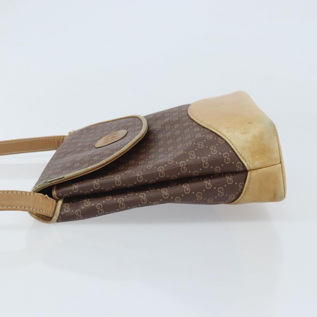GUCCI Micro GG Supreme Shoulder Bag PVC Brown Gold Auth ki6524