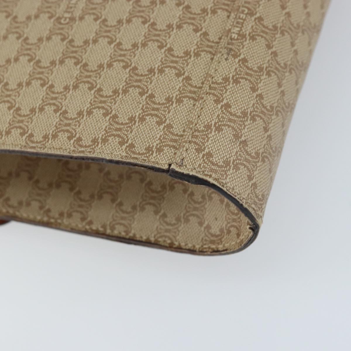 CELINE Macadam Canvas Circle Logo Bag PVC Leather Beige Gold Auth ki6527