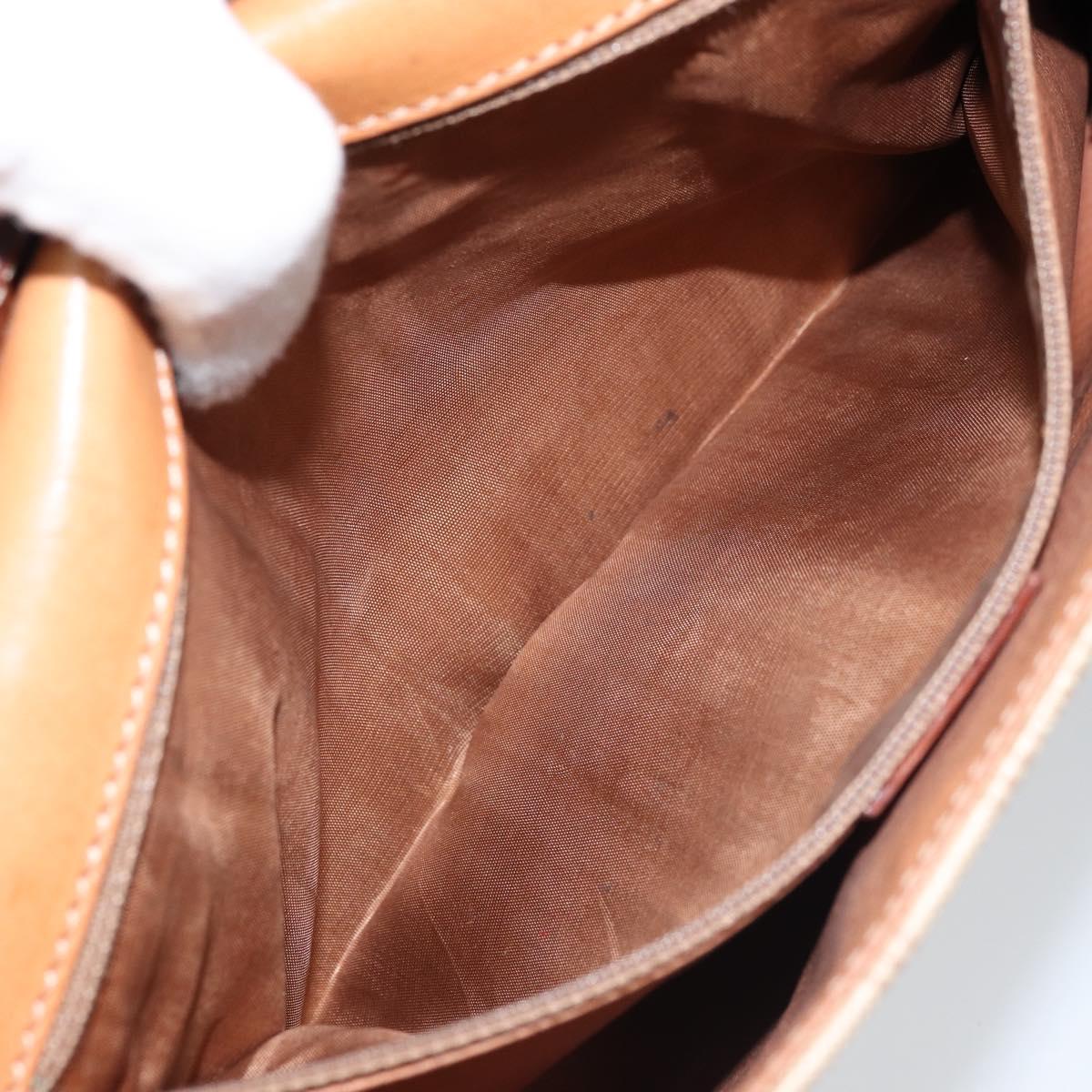 CELINE Macadam Canvas Circle Logo Bag PVC Leather Beige Gold Auth ki6527