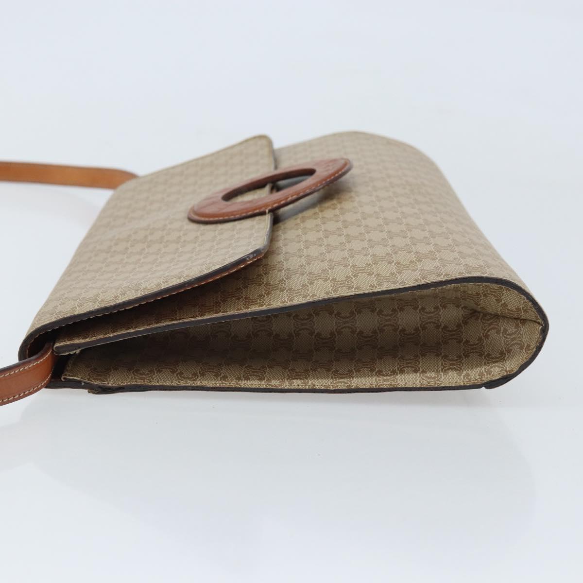 CELINE Macadam Canvas Circle Logo Bag PVC Leather Beige Gold Auth ki6527