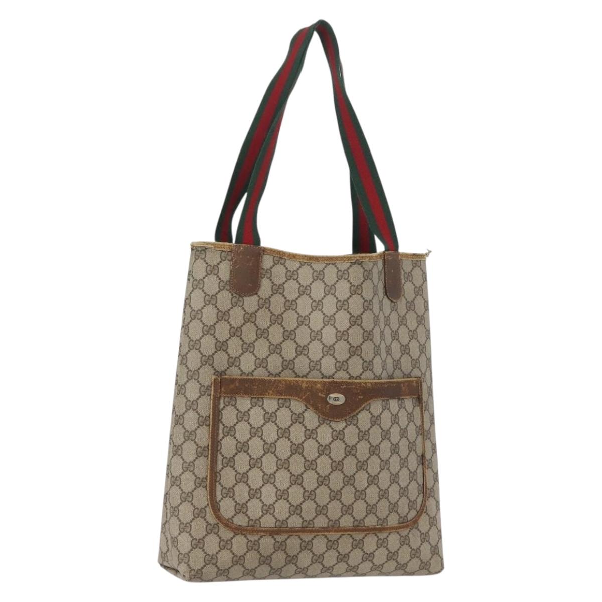GUCCI GG Supreme Web Sherry Line Tote Bag PVC Beige Red 39 02 003 Auth ki6528