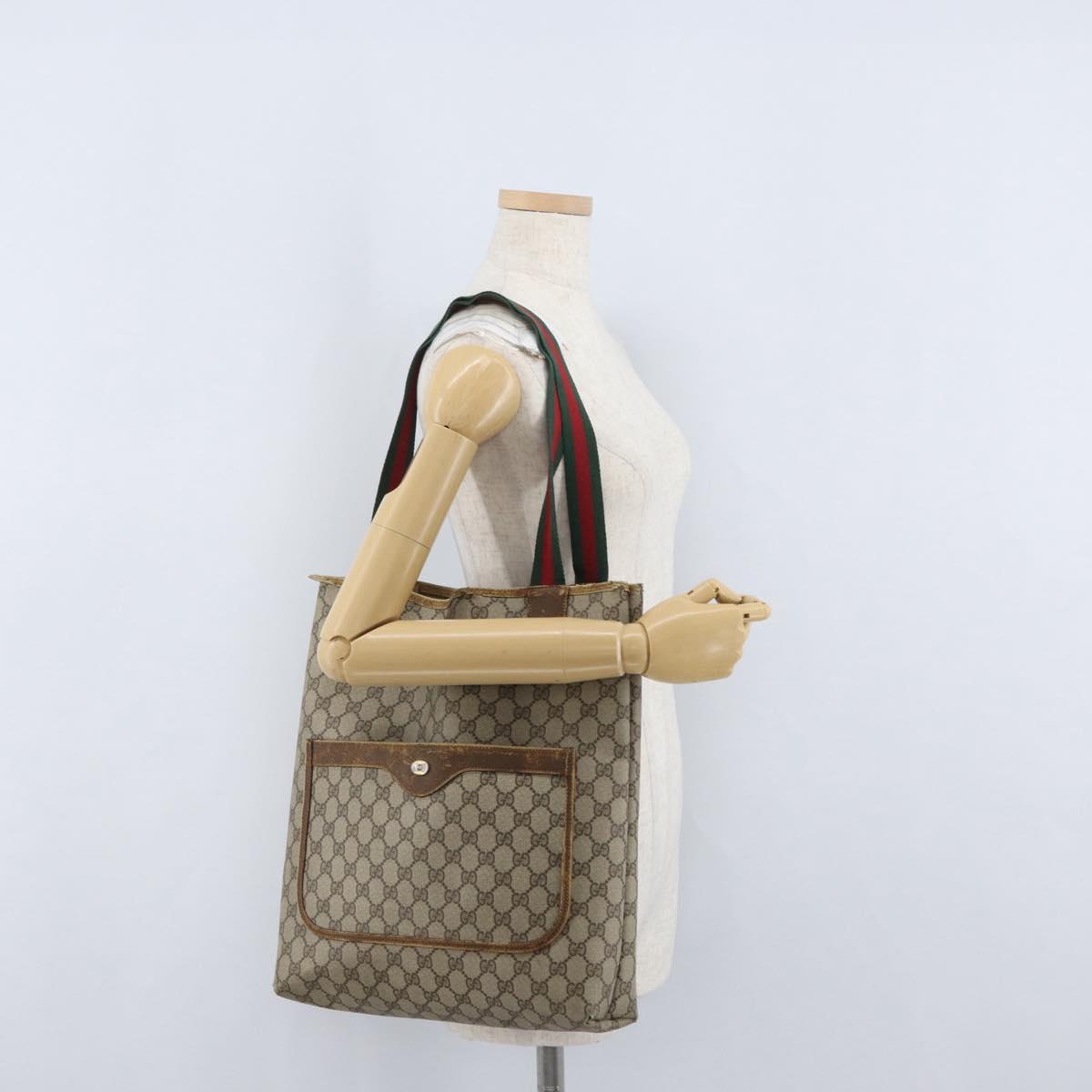 GUCCI GG Supreme Web Sherry Line Tote Bag PVC Beige Red 39 02 003 Auth ki6528