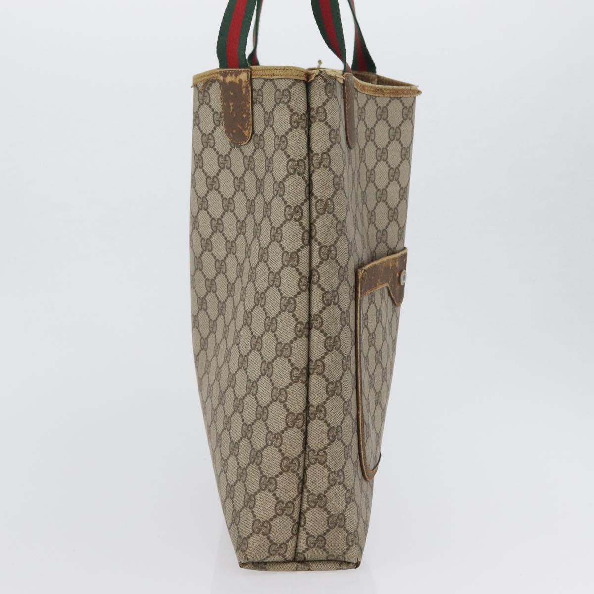 GUCCI GG Supreme Web Sherry Line Tote Bag PVC Beige Red 39 02 003 Auth ki6528