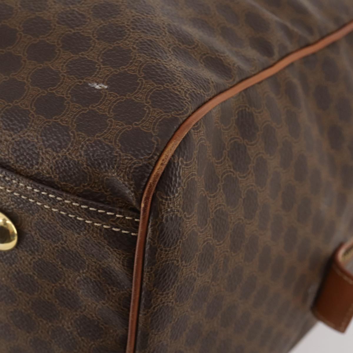 CELINE Macadam Canvas Boston Bag PVC Leather Brown Gold Auth ki6530