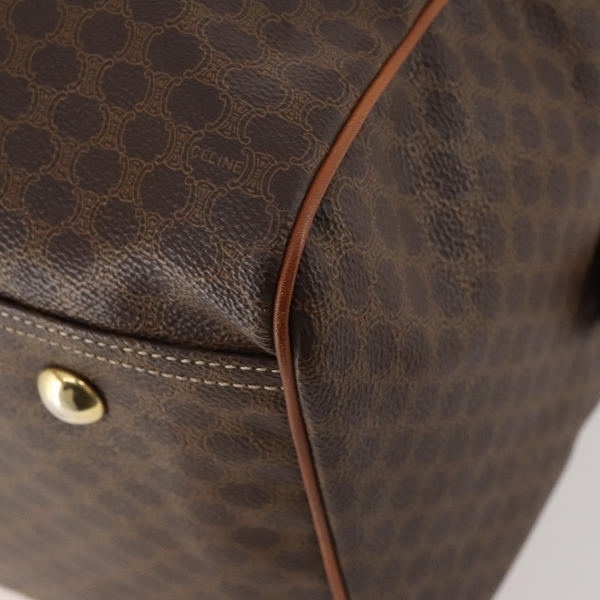 CELINE Macadam Canvas Boston Bag PVC Leather Brown Gold Auth ki6530