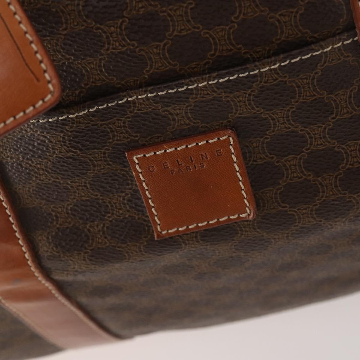 CELINE Macadam Canvas Boston Bag PVC Leather Brown Gold Auth ki6530