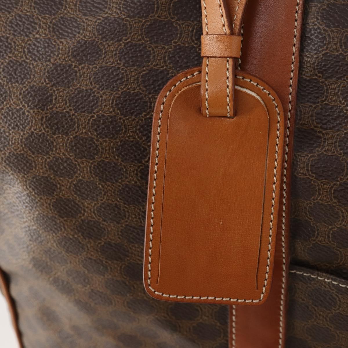 CELINE Macadam Canvas Boston Bag PVC Leather Brown Gold Auth ki6530