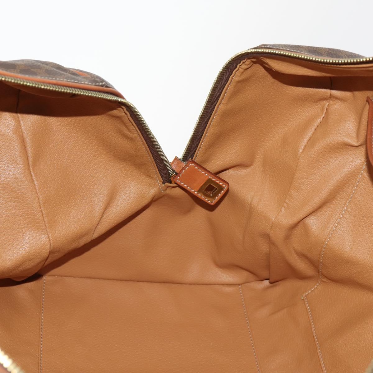 CELINE Macadam Canvas Boston Bag PVC Leather Brown Gold Auth ki6530