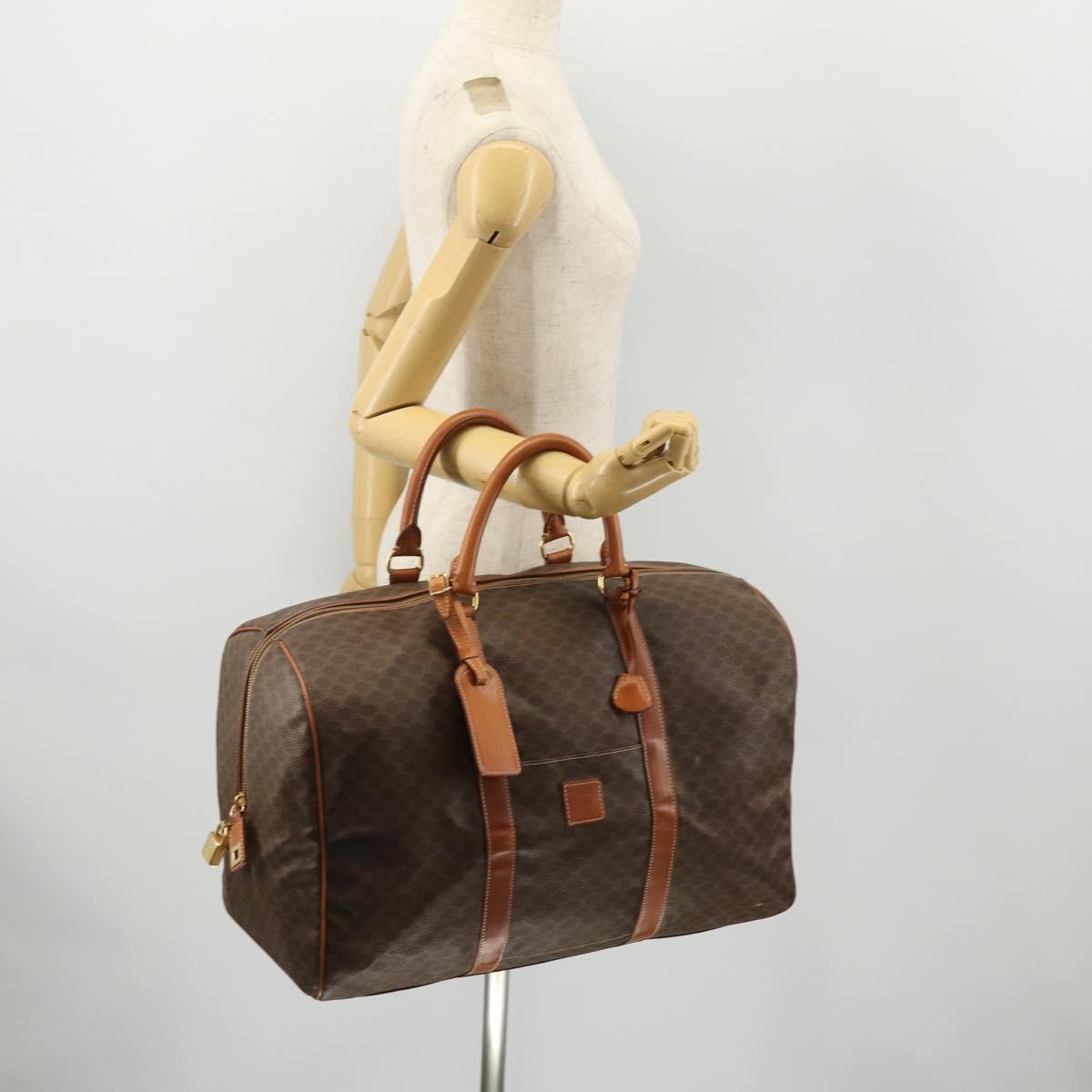 CELINE Macadam Canvas Boston Bag PVC Leather Brown Gold Auth ki6530
