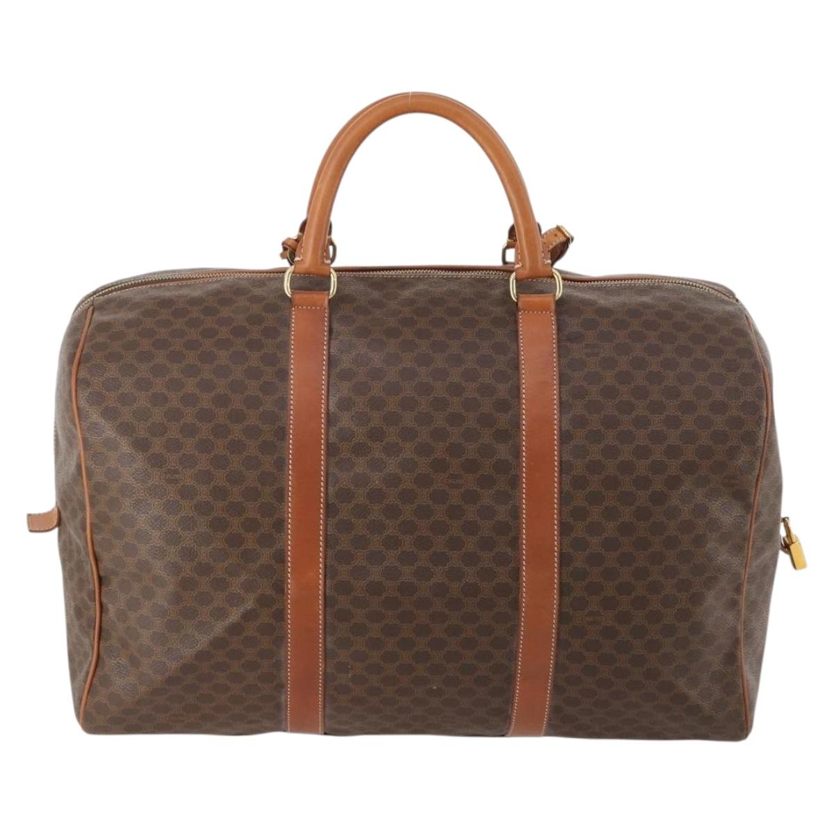 CELINE Macadam Canvas Boston Bag PVC Leather Brown Gold Auth ki6530