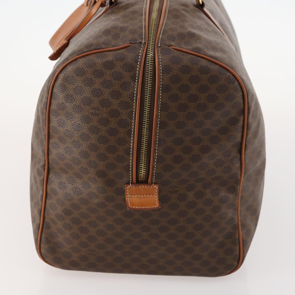 CELINE Macadam Canvas Boston Bag PVC Leather Brown Gold Auth ki6530