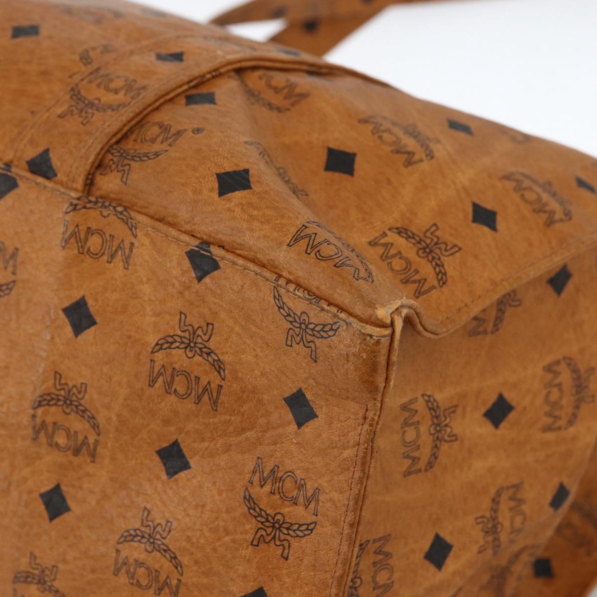 MCM Logogram Vicetos Tote Bag PVC Brown Gold Auth ki6533
