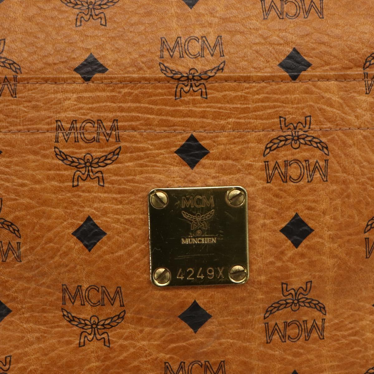 MCM Logogram Vicetos Tote Bag PVC Brown Gold Auth ki6533