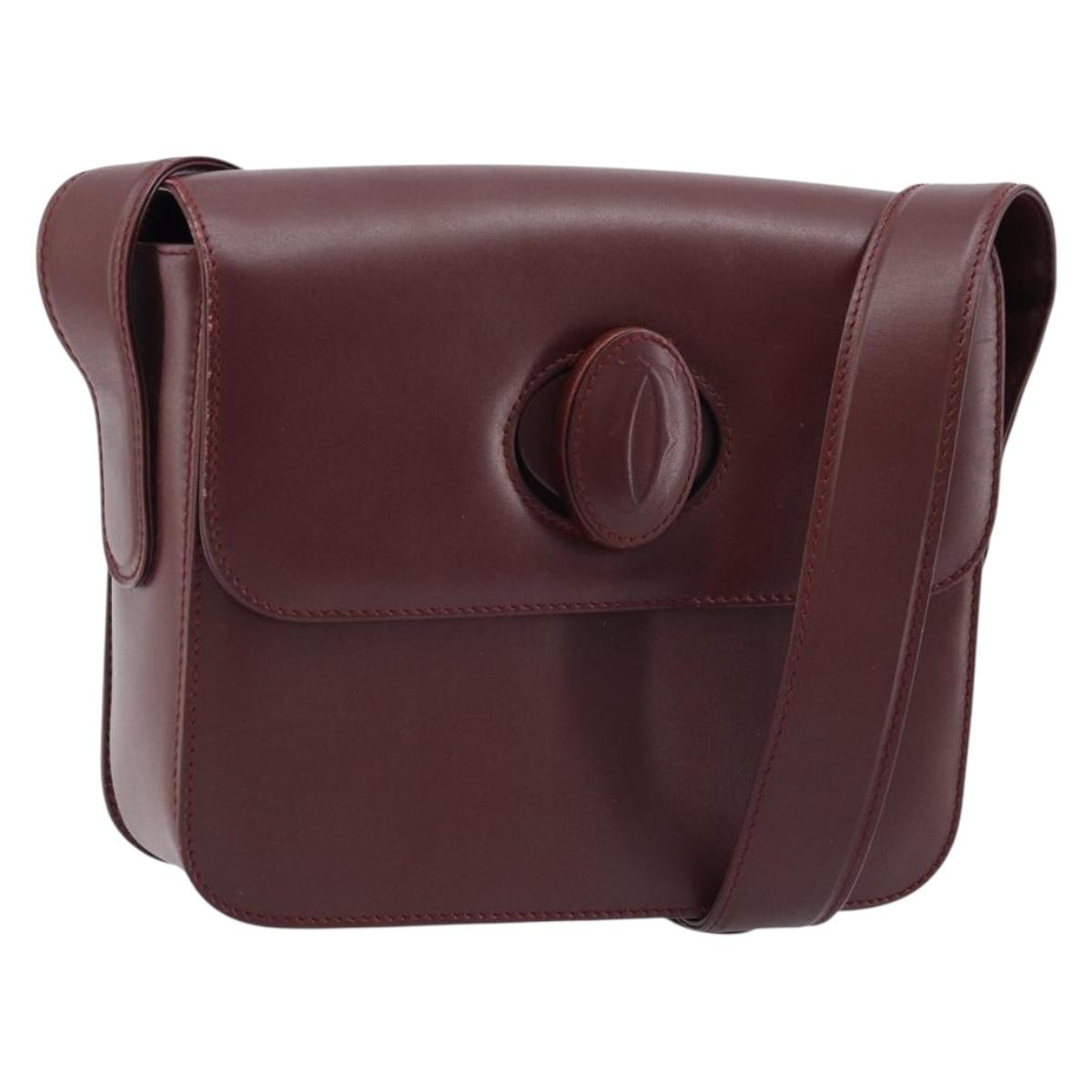 CARTIER Must Line Shoulder Bag Leather Bordeaux Gold Auth ki6537