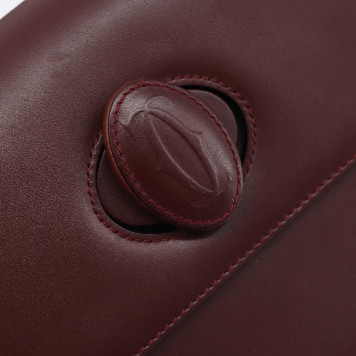 CARTIER Must Line Shoulder Bag Leather Bordeaux Gold Auth ki6537