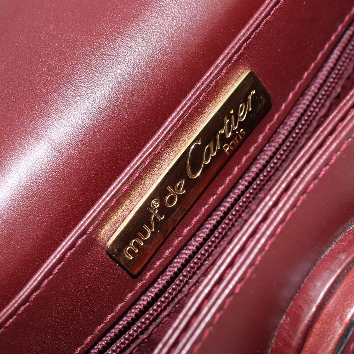 CARTIER Must Line Shoulder Bag Leather Bordeaux Gold Auth ki6537