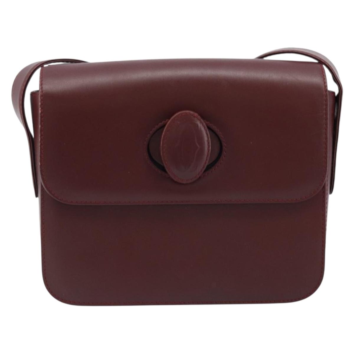 CARTIER Must Line Shoulder Bag Leather Bordeaux Gold Auth ki6537