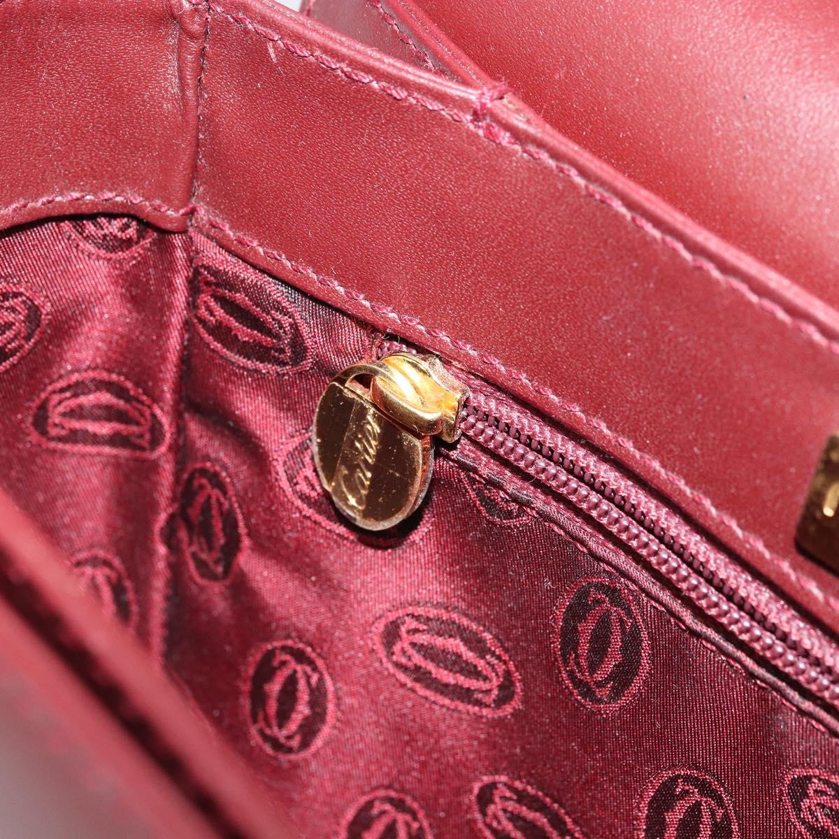 CARTIER Must Line Shoulder Bag Leather Bordeaux Gold Auth ki6537