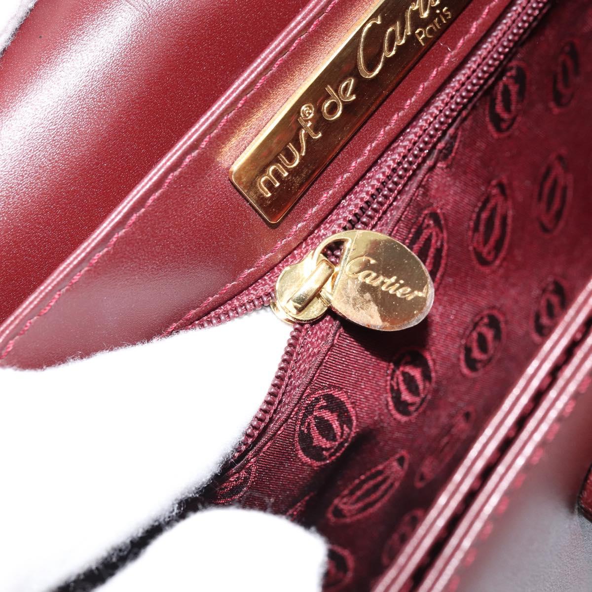CARTIER Must Line Shoulder Bag Leather Bordeaux Gold Auth ki6537