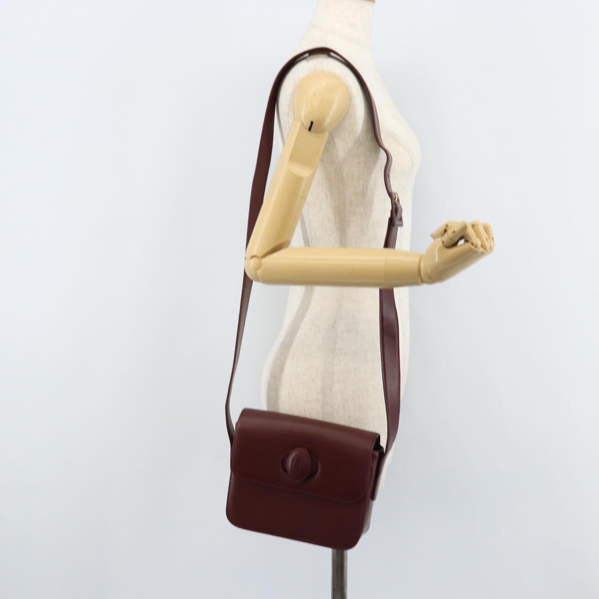 CARTIER Must Line Shoulder Bag Leather Bordeaux Gold Auth ki6537