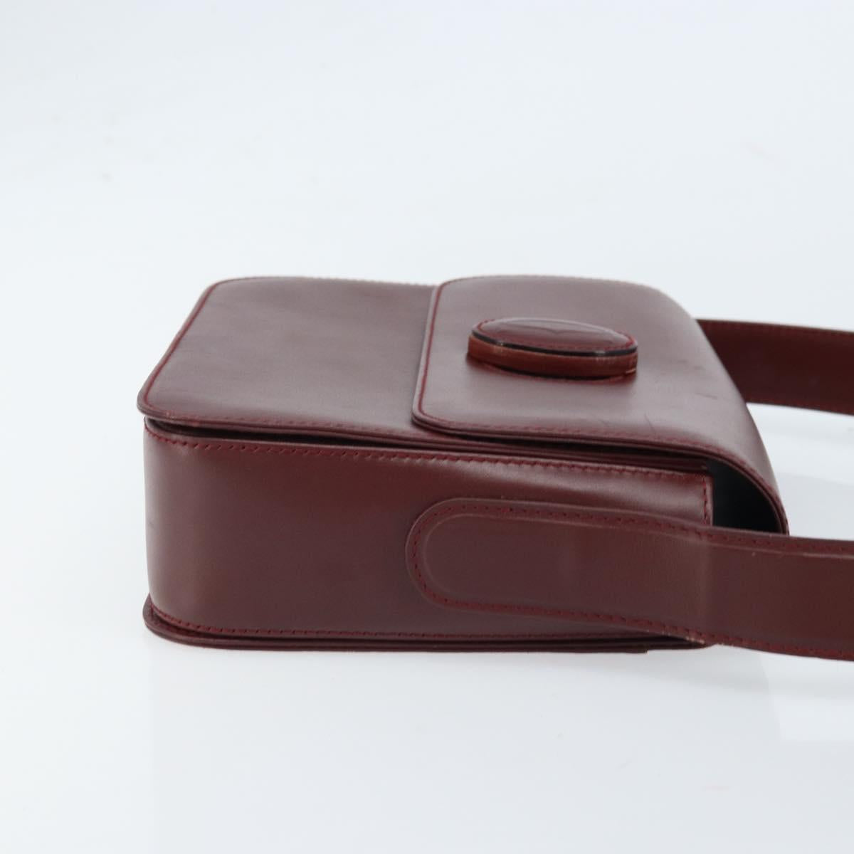 CARTIER Must Line Shoulder Bag Leather Bordeaux Gold Auth ki6537