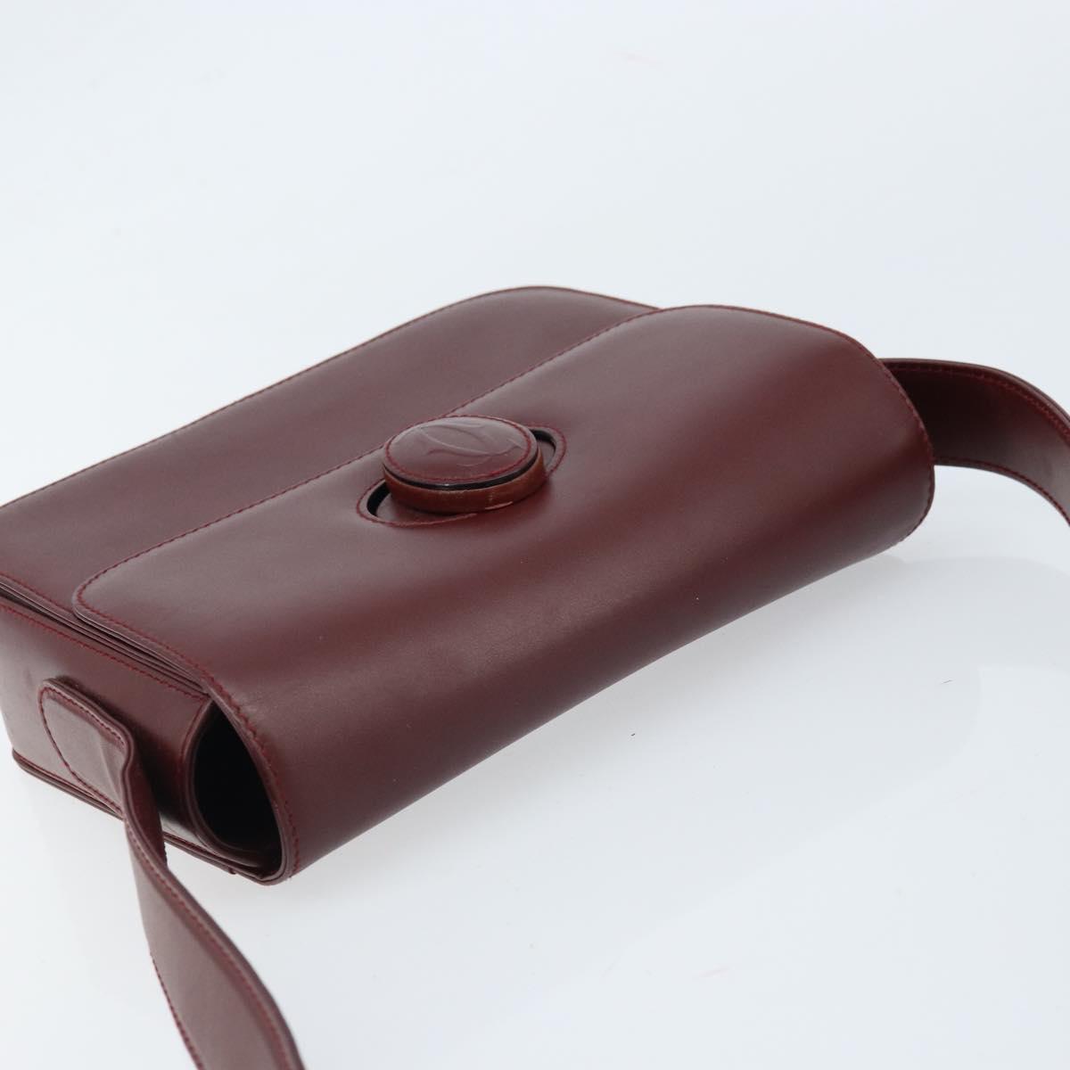 CARTIER Must Line Shoulder Bag Leather Bordeaux Gold Auth ki6537
