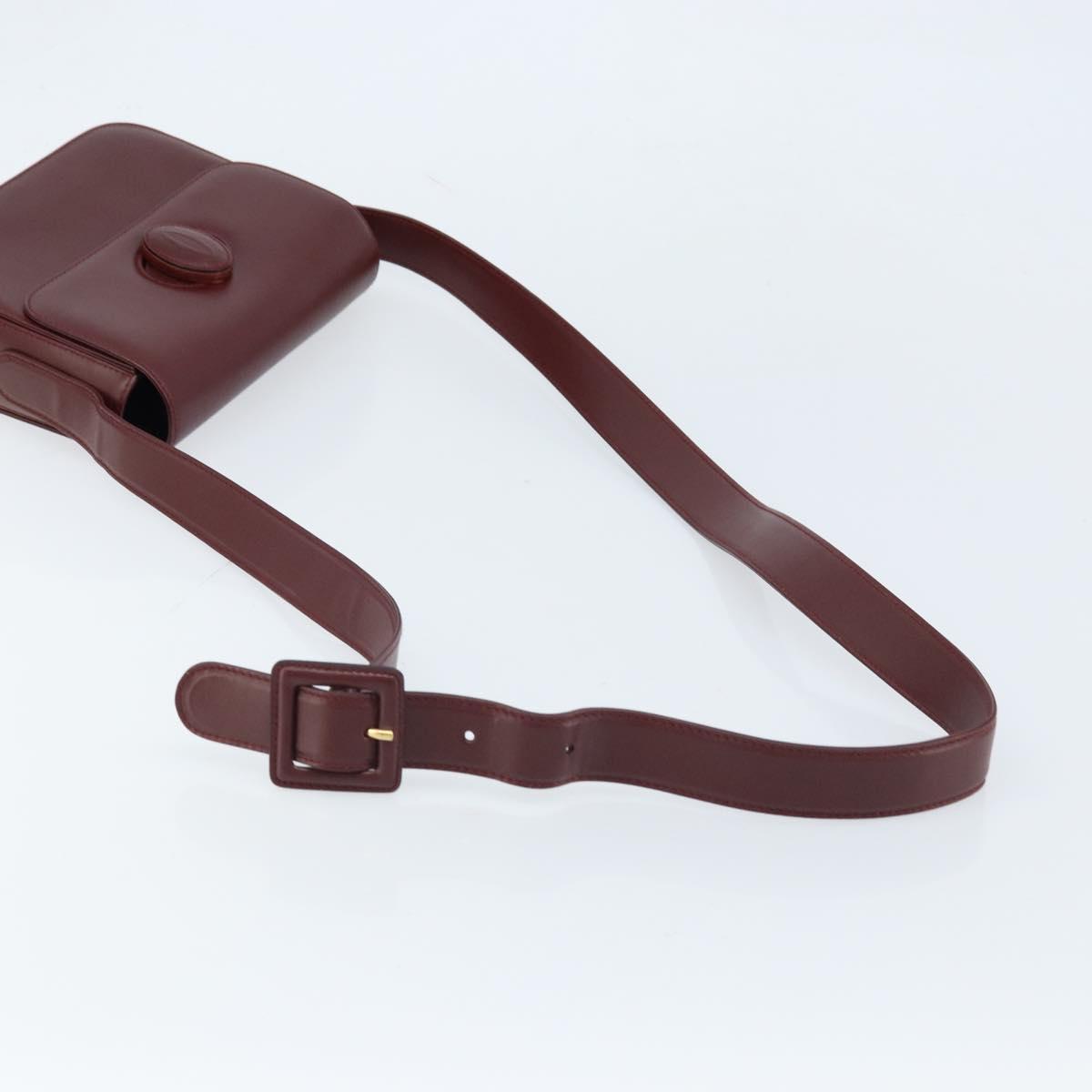 CARTIER Must Line Shoulder Bag Leather Bordeaux Gold Auth ki6537