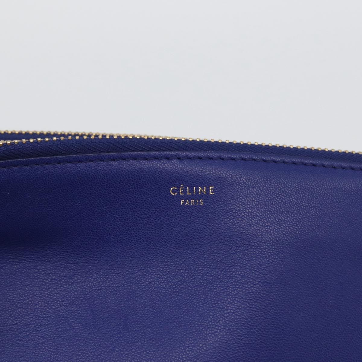 CELINE Trio Large Shoulder Bag Leather Blue Gold Auth ki6538