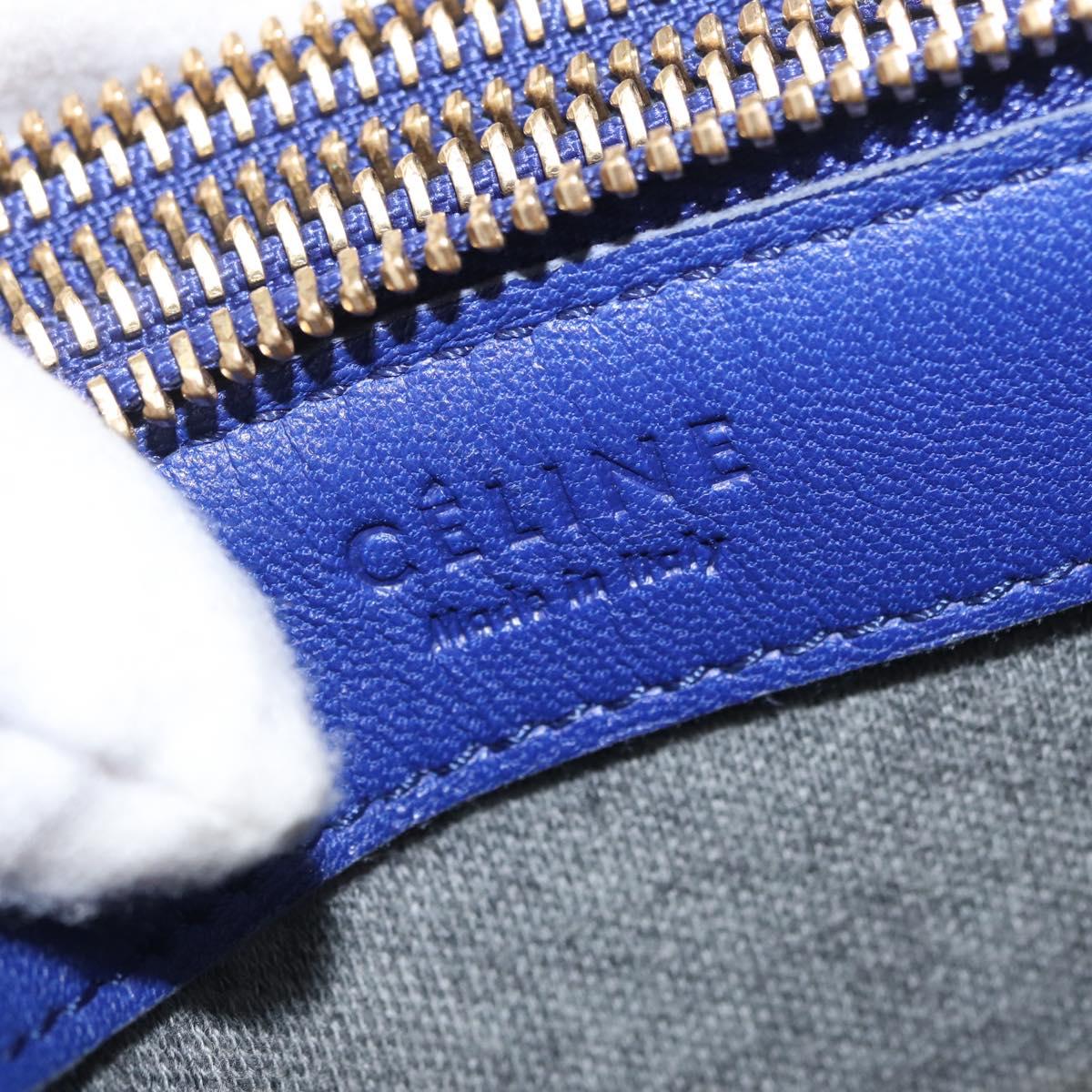 CELINE Trio Large Shoulder Bag Leather Blue Gold Auth ki6538